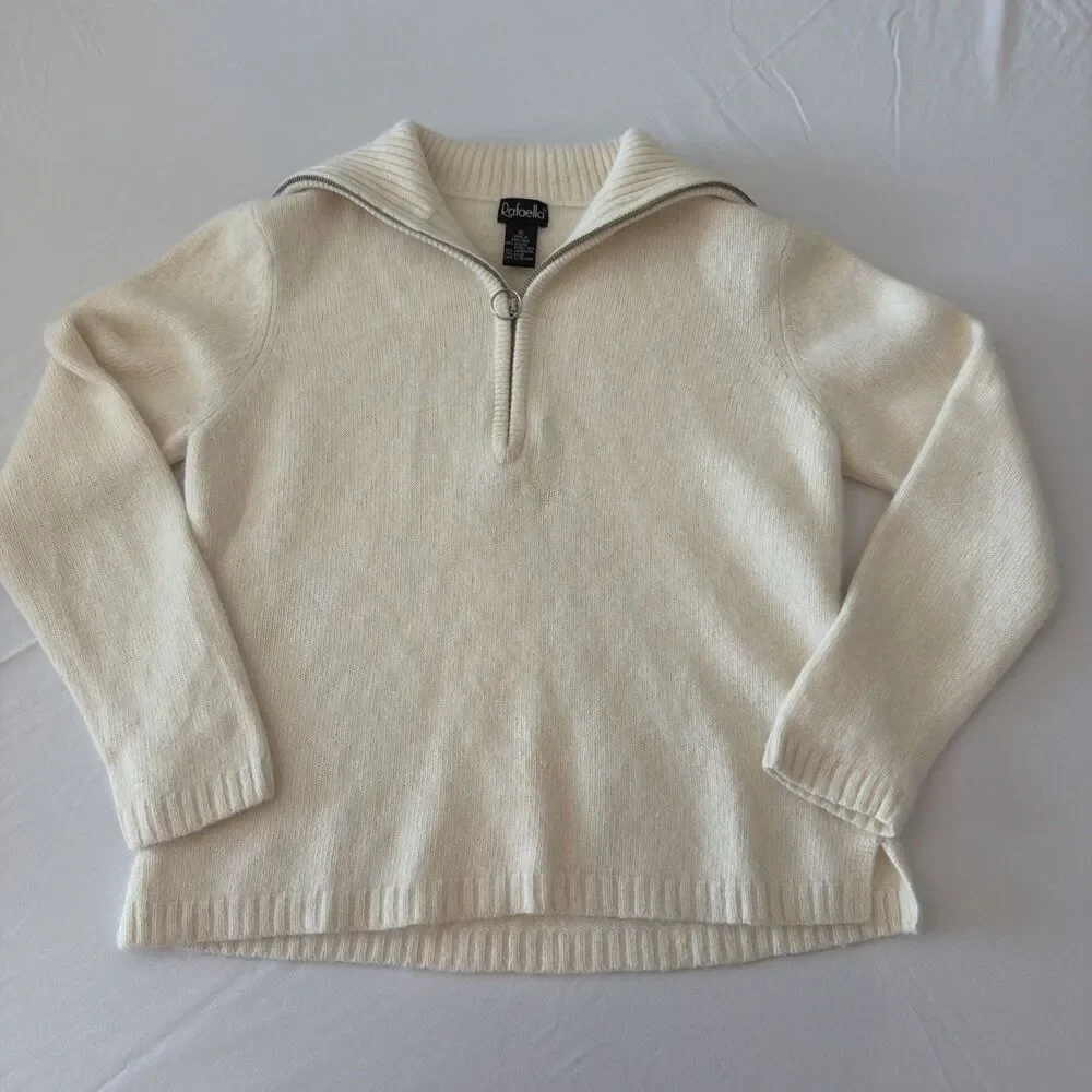 Vtg Angora Lambswool Sweater Womens Sz XL (Fits M) Cream Rafaella 1/2 Zip Funnel - Picture 6 of 13